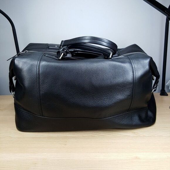 BROOKS BROTHERS Golden Fleece Black Pebbled Leather Weekender Travel Duffel Bag - Picture 1 of 13